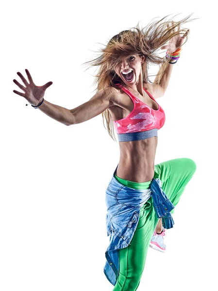 Mujer zumba bailarinas bailando fitness ejerciendo ejercicios isolat —  Fotos de Stock