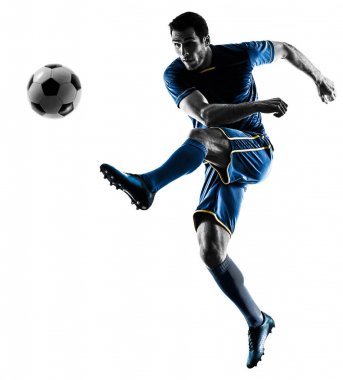 Futbol oyuncu adam izole siluet tekme