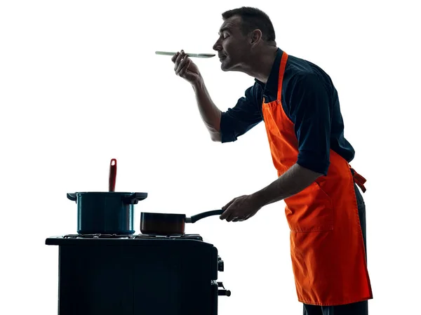 Man cooking chef silhouette isolated — Stock Photo, Image