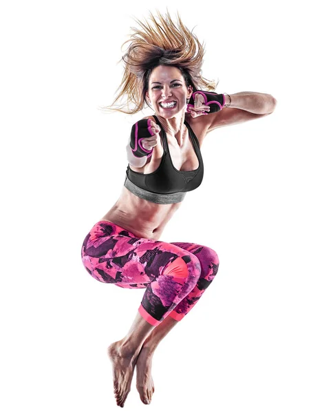 Mulher fitness boxe pilates excercises isolado — Fotografia de Stock