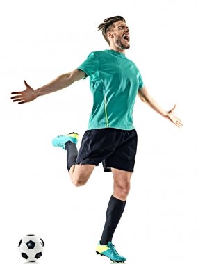 Futbol oyuncu adam mutlu kutlama izole