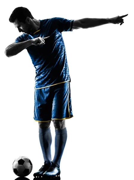 Jogador de futebol homem feliz celebração silhueta isolado Imagens De Bancos De Imagens