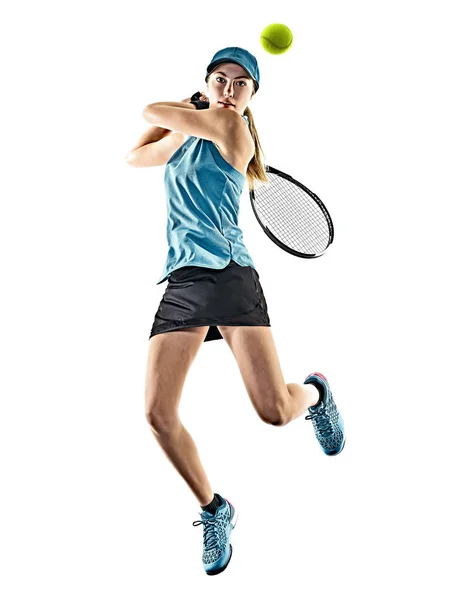 Тенісна жінка ізольований силует — стокове фото