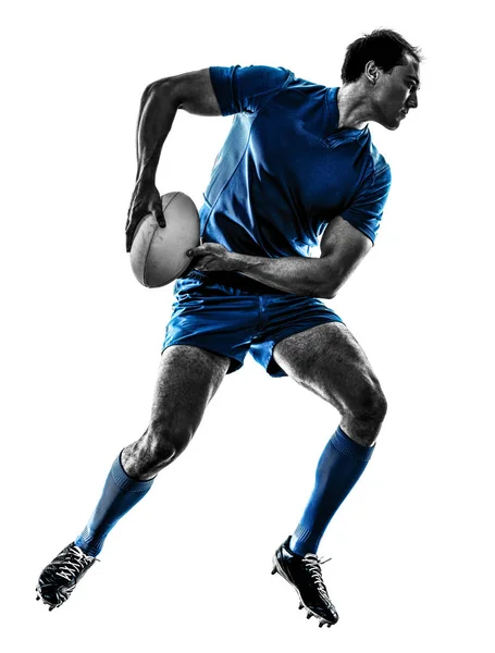 Rugby człowiek sylwetka gracza na białym tle — Zdjęcie stockowe