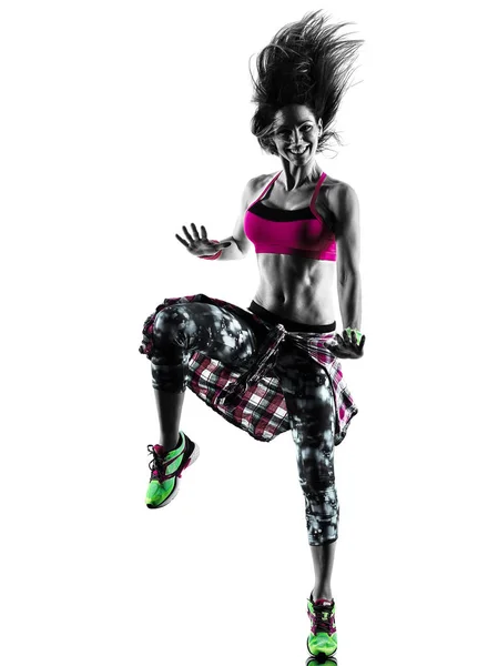 Mulher zumba fitness exercícios dançarina dança silhueta isolada — Fotografia de Stock