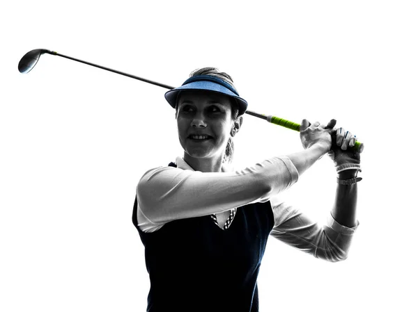 Mulher golfista silhueta de golfe — Fotografia de Stock