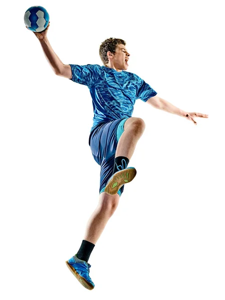 Jogador de handebol adolescente menino isolado — Fotografia de Stock