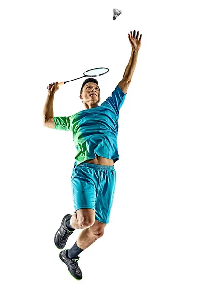 Asiatico badminton giocatore uomo isolato — Foto Stock