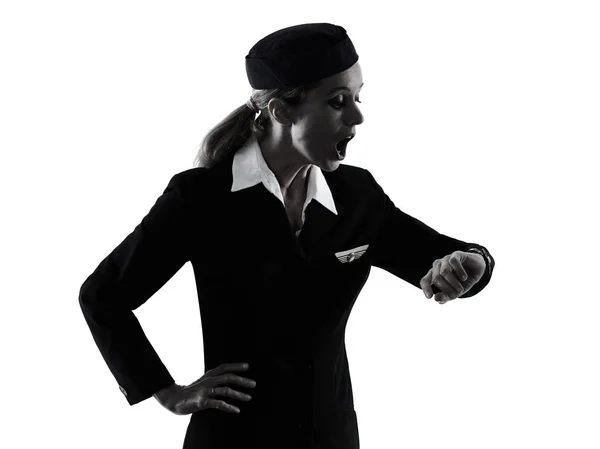 Hostess cabina equipaggio donna isolato silhouette — Foto Stock