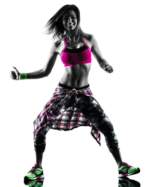 Frau Fitness-Übungen Tänzer tanzen isolierte Silhouette — Stockfoto