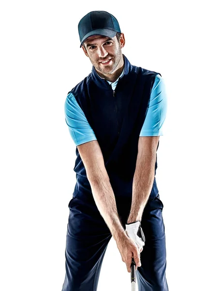Homem golfista golfe isolado withe fundo — Fotografia de Stock