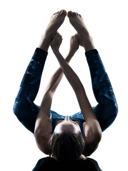 Γυναίκα γυμναστήριο silhouette ασκήσεις pilates — Φωτογραφία Αρχείου