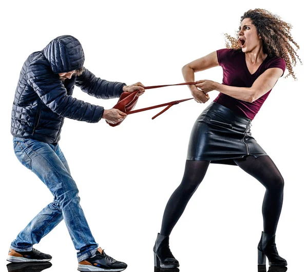 Woman thief aggression self defense isolated — Stock Photo, Image