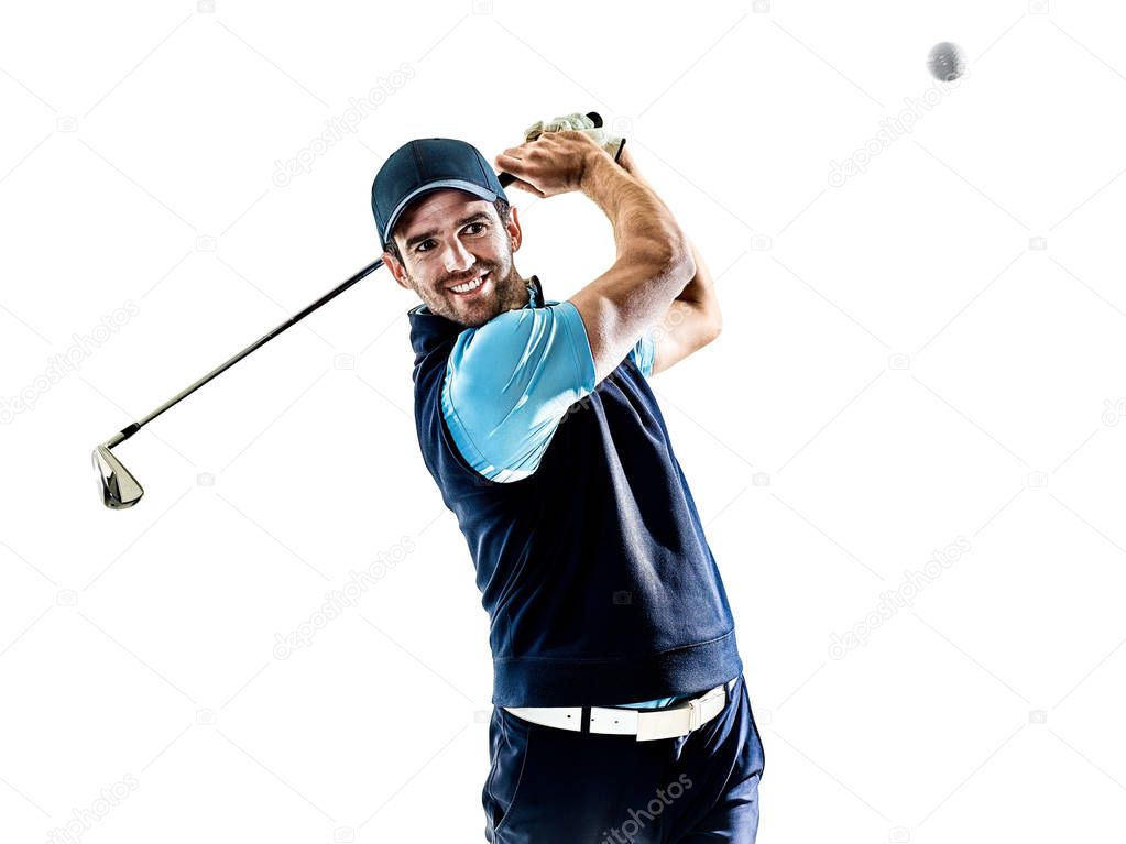 man golfer golfing isolated withe background