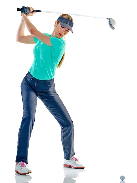 Nő golfozó Golf elszigetelt — Stock Fotó