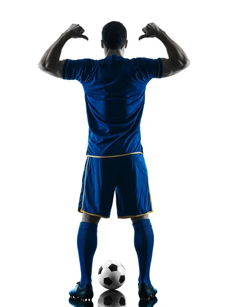 Piłka nożna gracz mężczyzna stojący sylwetka pleców na białym tle — Zdjęcie stockowe