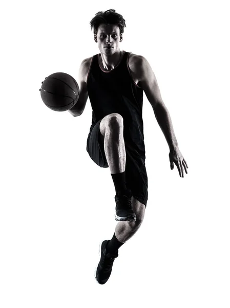 Basketball player mężczyzna na białym tle sylwetka cienia — Zdjęcie stockowe
