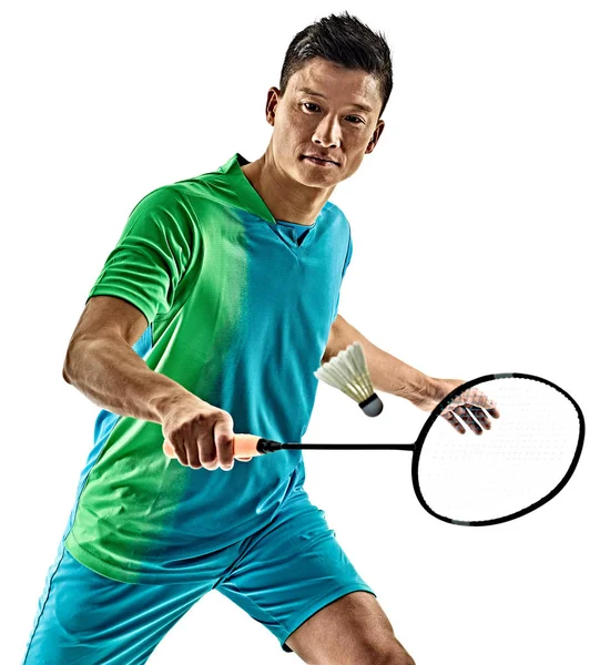 Azjatycka badmintona gracz mężczyzna na białym tle — Zdjęcie stockowe