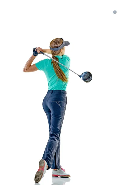 Nő golfozó Golf elszigetelt — Stock Fotó