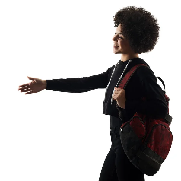 Young teenager girl woman handshaking shadow silhouette isolated — Stock Photo, Image