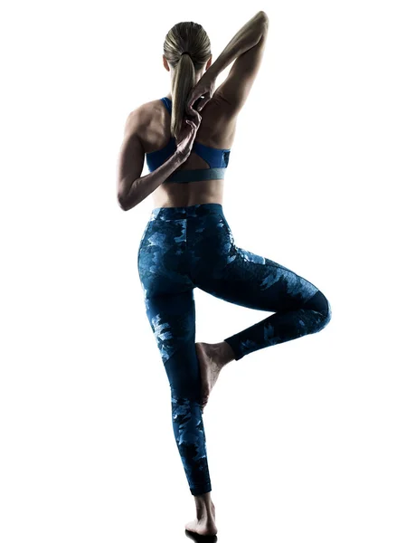 Vrouw fitness Stretching oefeningen silhouet — Stockfoto