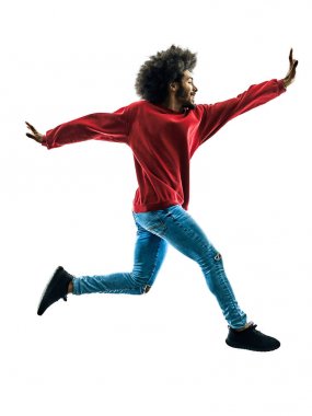 Afrika adam mutlu siluet izole atlama