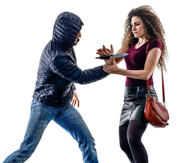 woman thief aggression self defense isolated