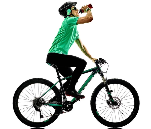 Tenager boy  mountain bike bking drinking isolated shadows — Stock Photo, Image