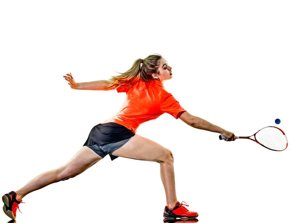 Jovem adolescente mulher Squash jogador isolado — Fotografia de Stock