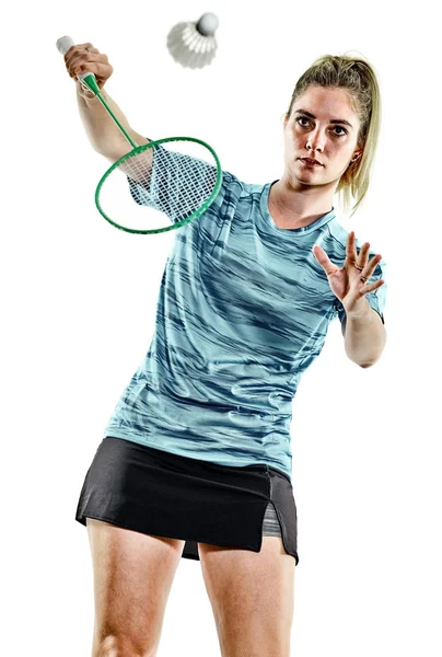 Jonge tiener meisje vrouw Badminton-speelster geïsoleerd — Stockfoto