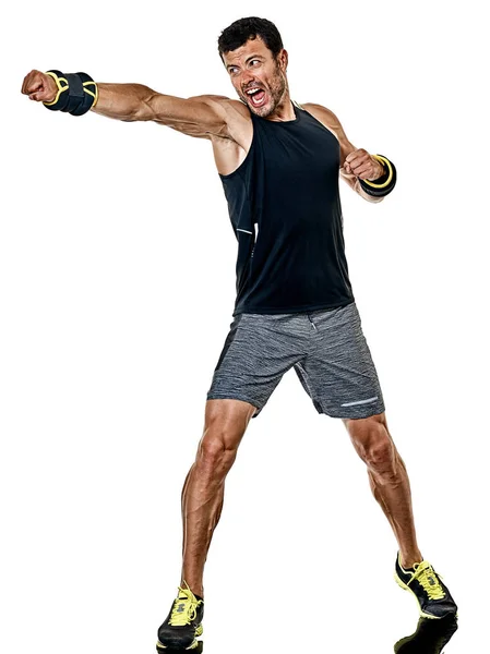 Boks ćwiczeń cardio z fitness mężczyzna na białym tle — Zdjęcie stockowe