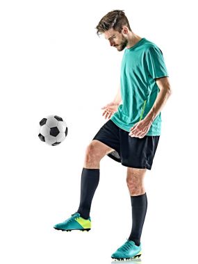 Futbol oyuncu adam izole jungling beyaz arka plan