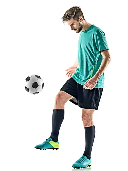 Jogador de futebol homem selgling isolado fundo branco — Fotografia de Stock