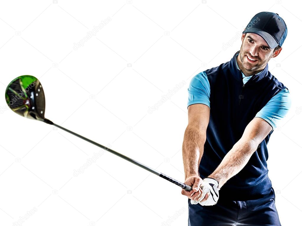 man golfer golfing isolated withe background