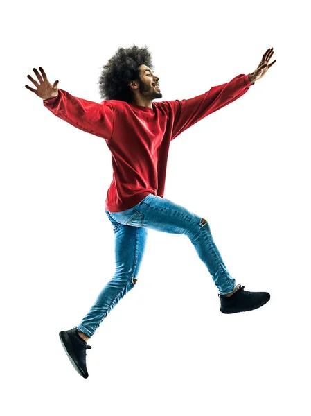아프리카 남자 절연 행복 실루엣 점프 — 스톡 사진