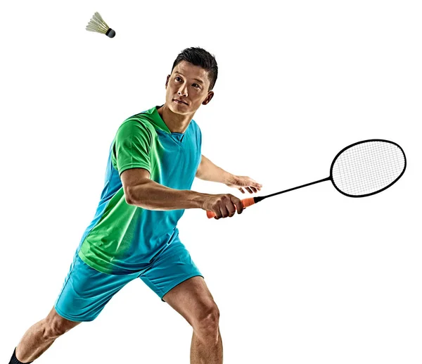 Asiatiska badminton spelare man isolerade — Stockfoto