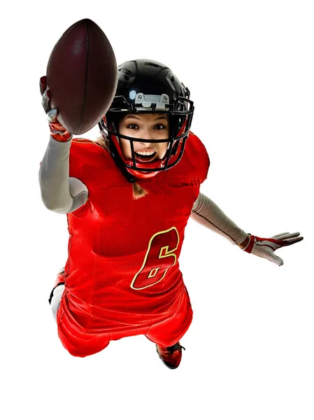 American Football Spieler Teenager Frau Mädchen Schatten isoliert — Stockfoto