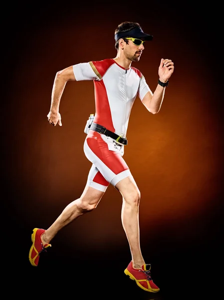 Hombre corredor corriendo triatlón ironman aislado — Foto de Stock