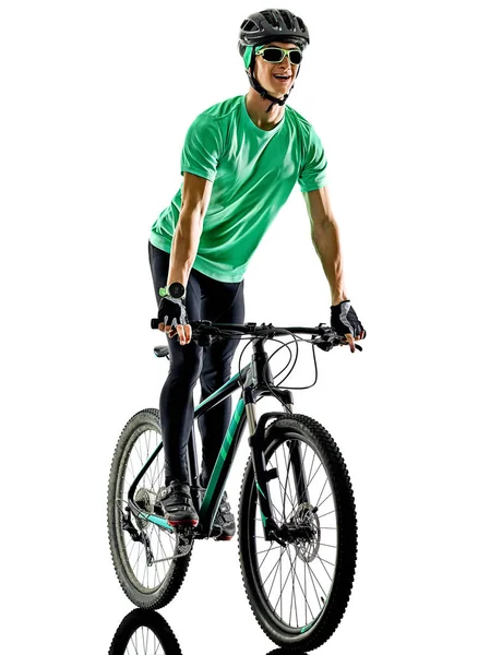 Tenager αγόρι mountain bike bking απομονωμένη σκιές — Φωτογραφία Αρχείου