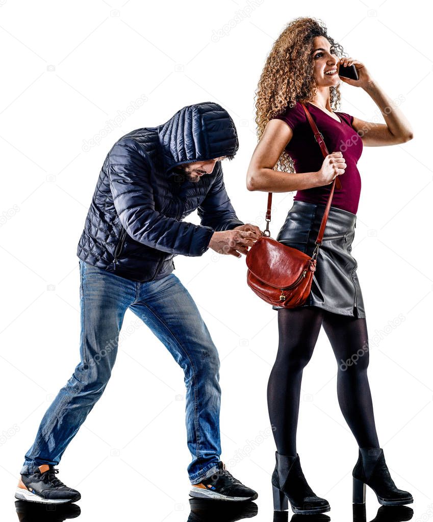 woman thief aggression self defense isolated