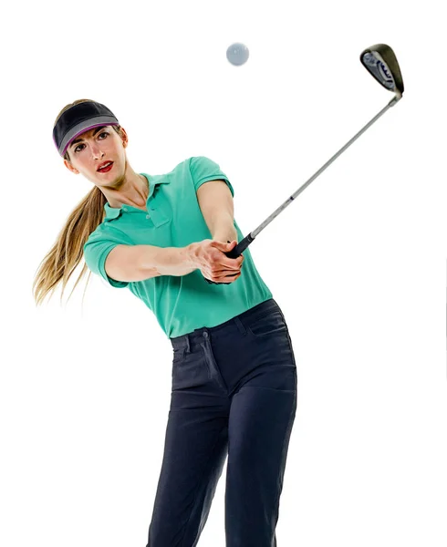 Golfista mulher golfista isolado — Fotografia de Stock