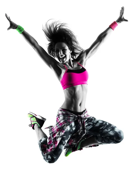 Frau Cardio-Fitness-Übungen Tänzer tanzen isolierte Silhouette — Stockfoto
