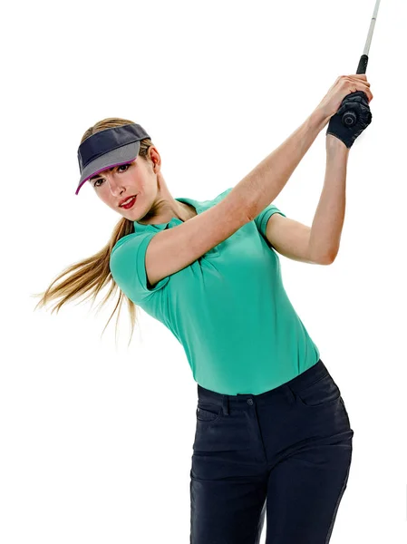 Golfista mulher golfista isolado — Fotografia de Stock