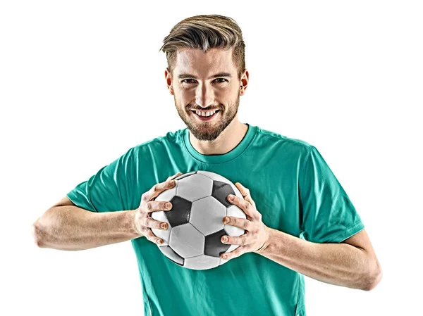 Um jogador de futebol homem de pé isolado fundo branco Fotos De Bancos De Imagens Sem Royalties
