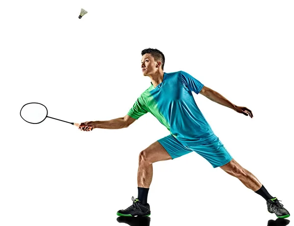 Azjatycka badmintona gracz mężczyzna na białym tle — Zdjęcie stockowe