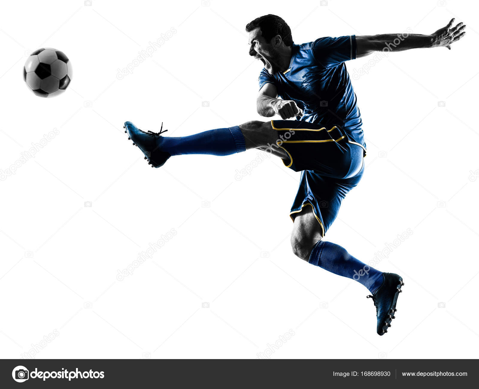 Soccer player man kicking silhouette isolated Stock Photo by ©STYLEPICS