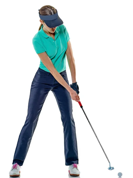 Woman golfer golfing isolated — Stock Photo, Image