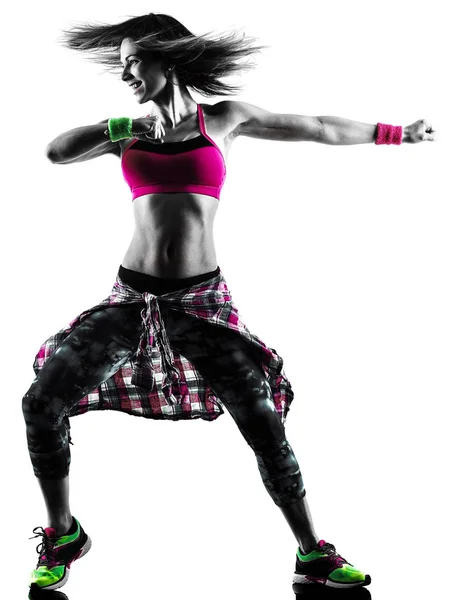 Vrouw zumba fitness oefeningen danser dansen geïsoleerde silhouet — Stockfoto