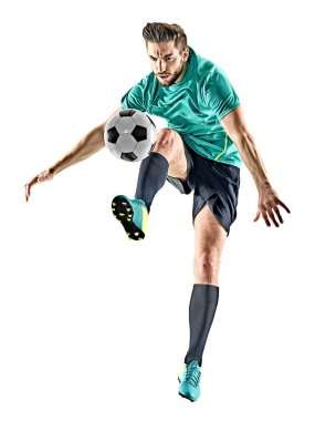 Futbol oyuncu adam izole jungling beyaz arka plan