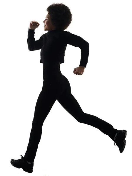 Jovem adolescente menina mulher correndo sorrindo sombra silhueta isol — Fotografia de Stock